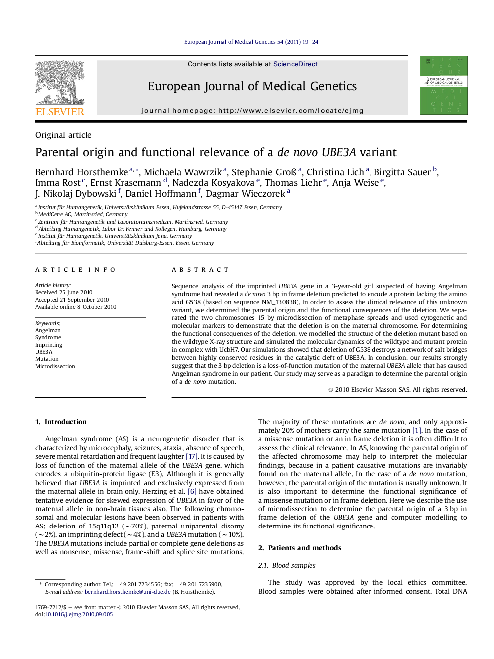 Parental origin and functional relevance of a de novo UBE3A variant