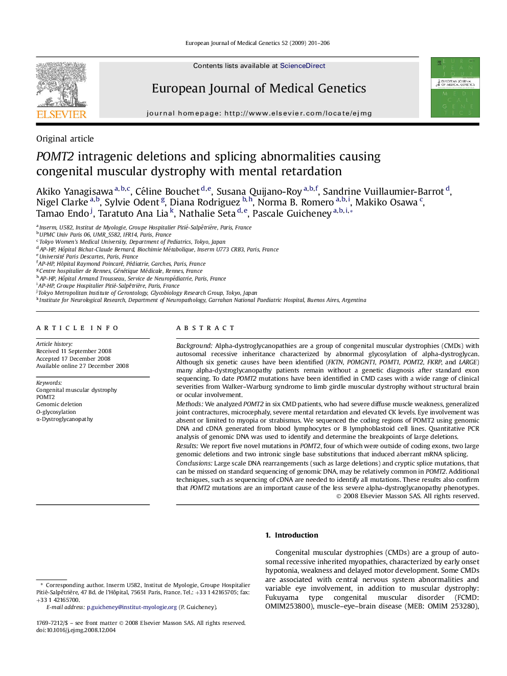 POMT2 intragenic deletions and splicing abnormalities causing congenital muscular dystrophy with mental retardation