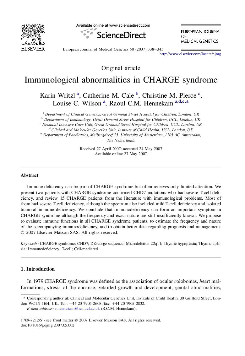 Immunological abnormalities in CHARGE syndrome