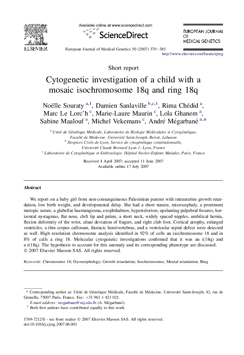 Cytogenetic investigation of a child with a mosaic isochromosome 18q and ring 18q