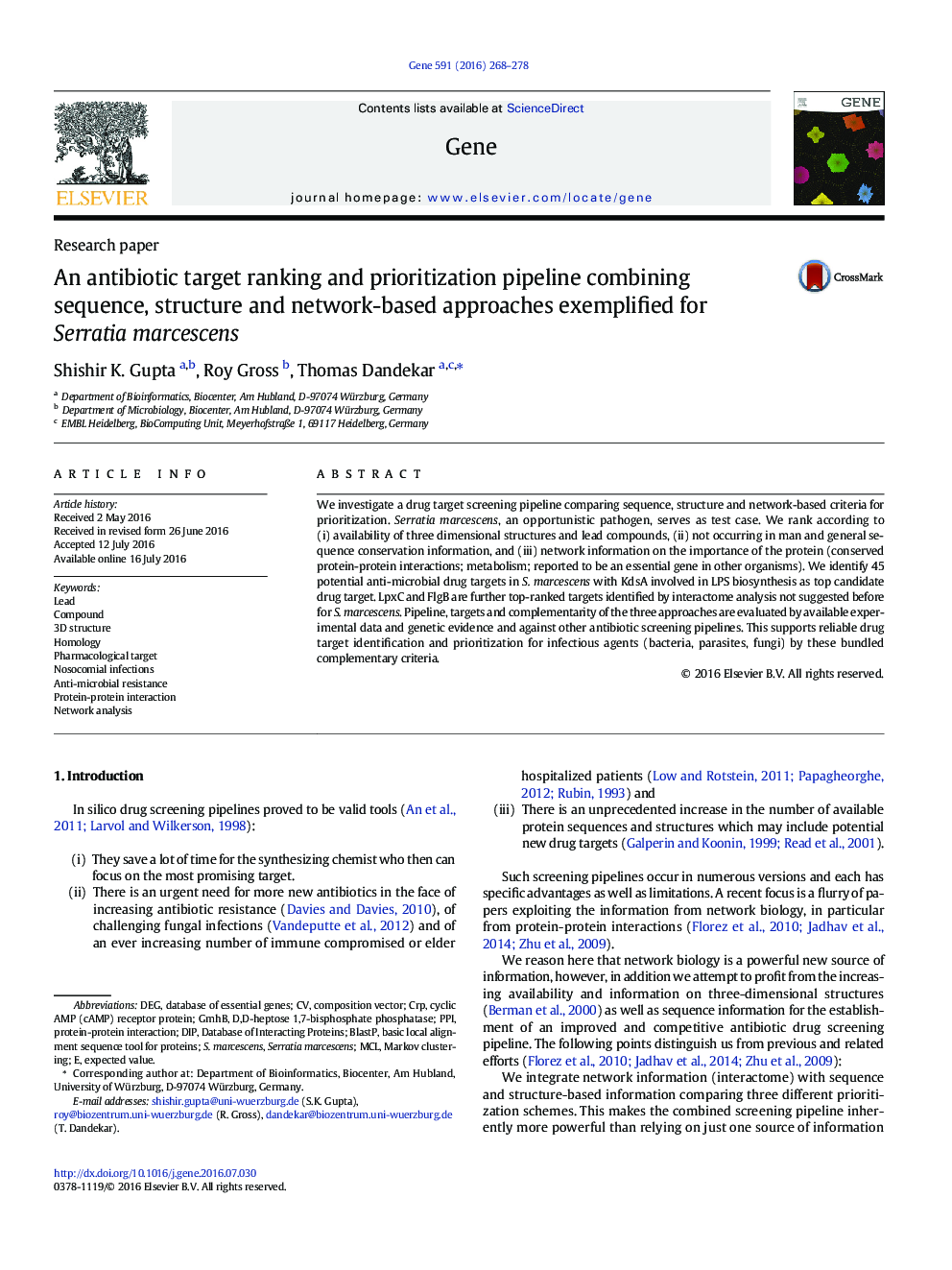 An antibiotic target ranking and prioritization pipeline combining sequence, structure and network-based approaches exemplified for Serratia marcescens