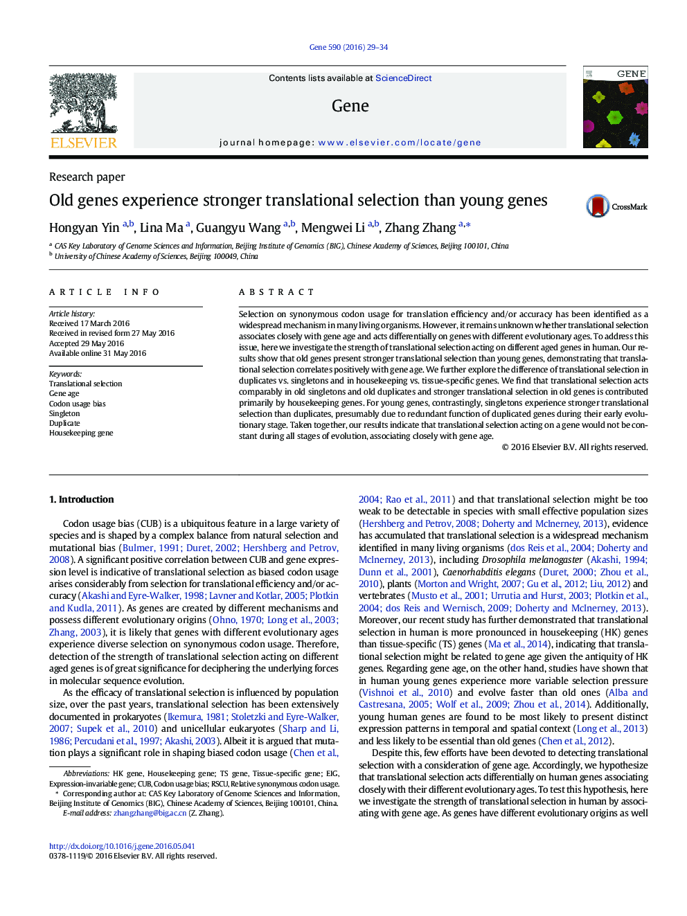 Old genes experience stronger translational selection than young genes