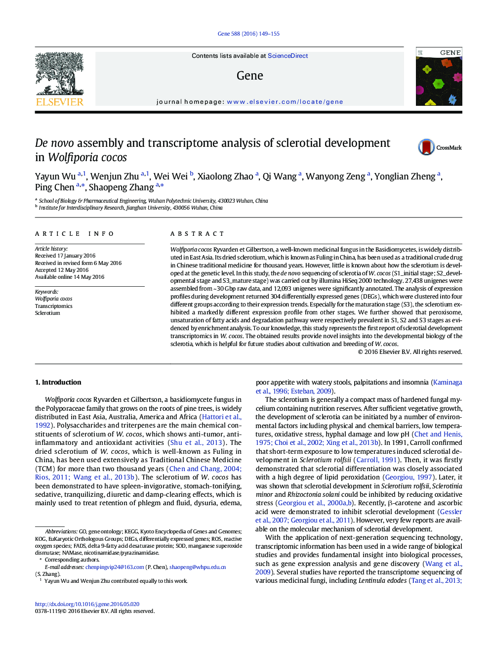 De novo assembly and transcriptome analysis of sclerotial development in Wolfiporia cocos