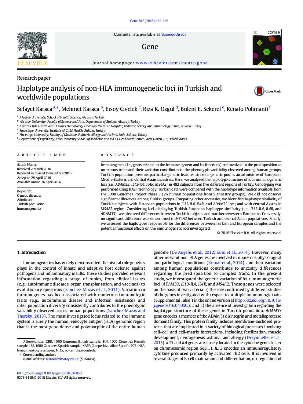 Haplotype analysis of non-HLA immunogenetic loci in Turkish and worldwide populations