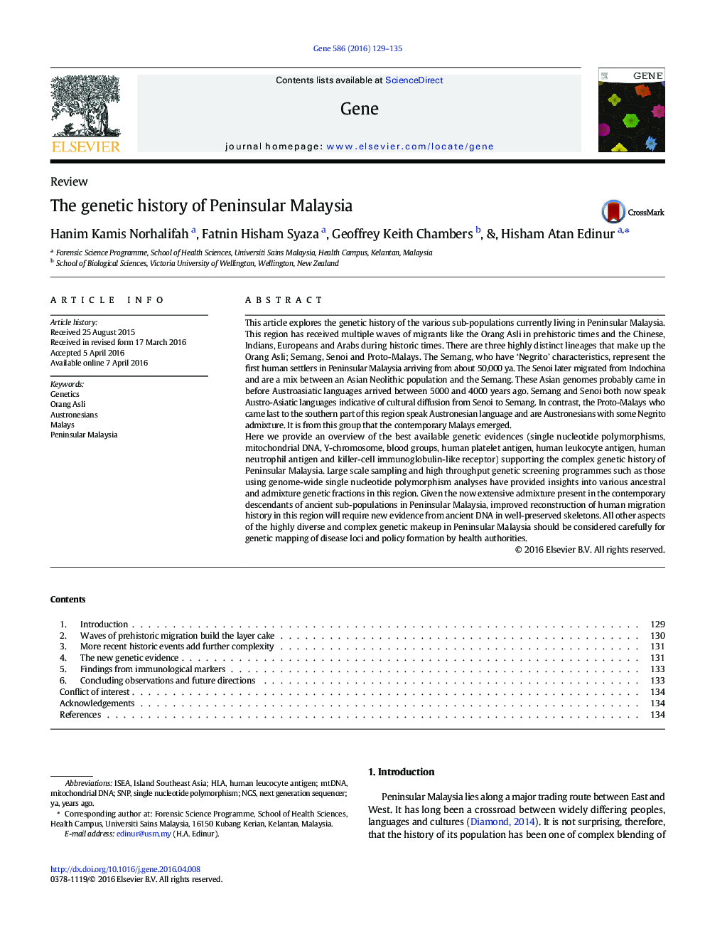 The genetic history of Peninsular Malaysia