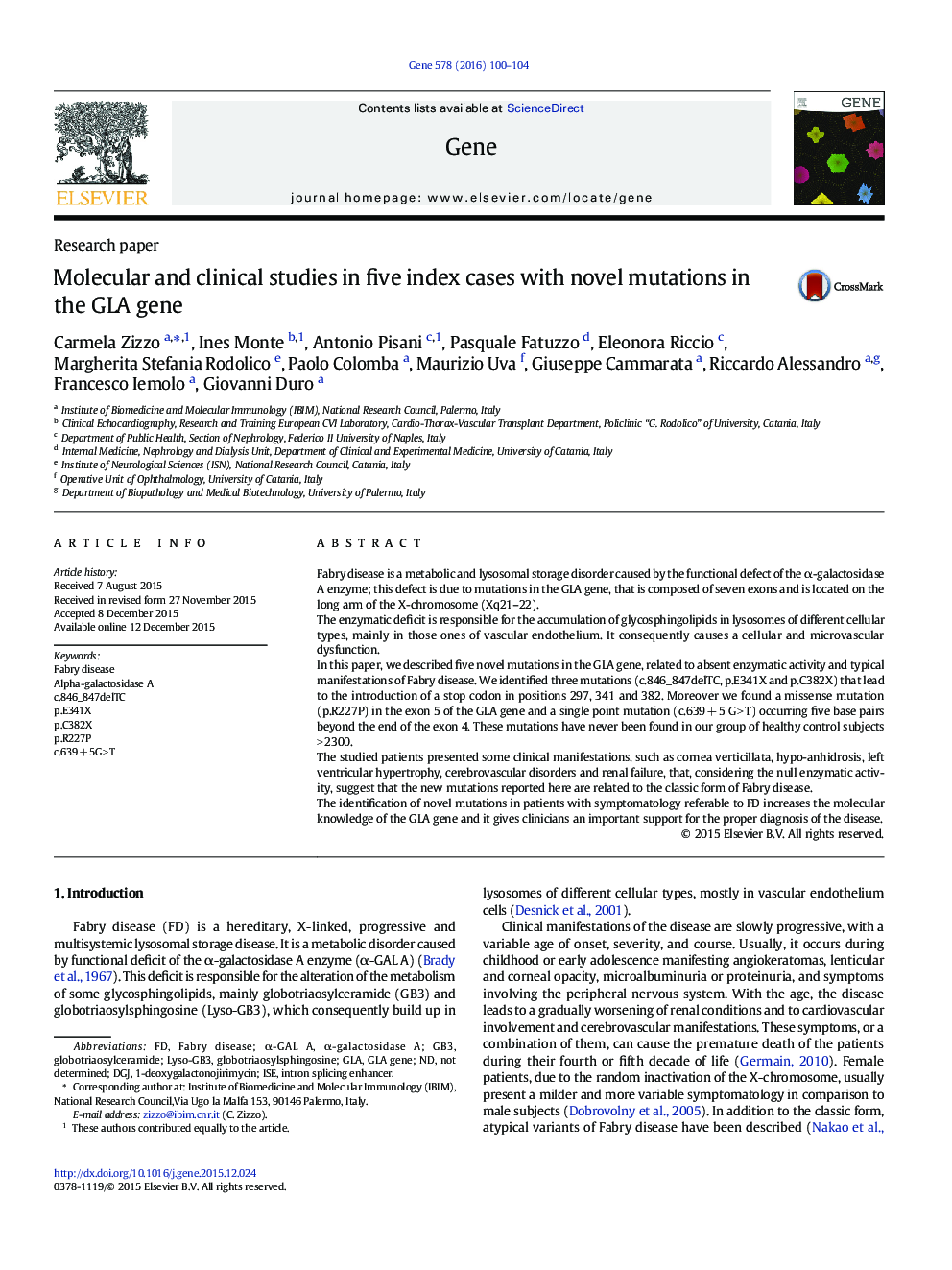 Molecular and clinical studies in five index cases with novel mutations in the GLA gene