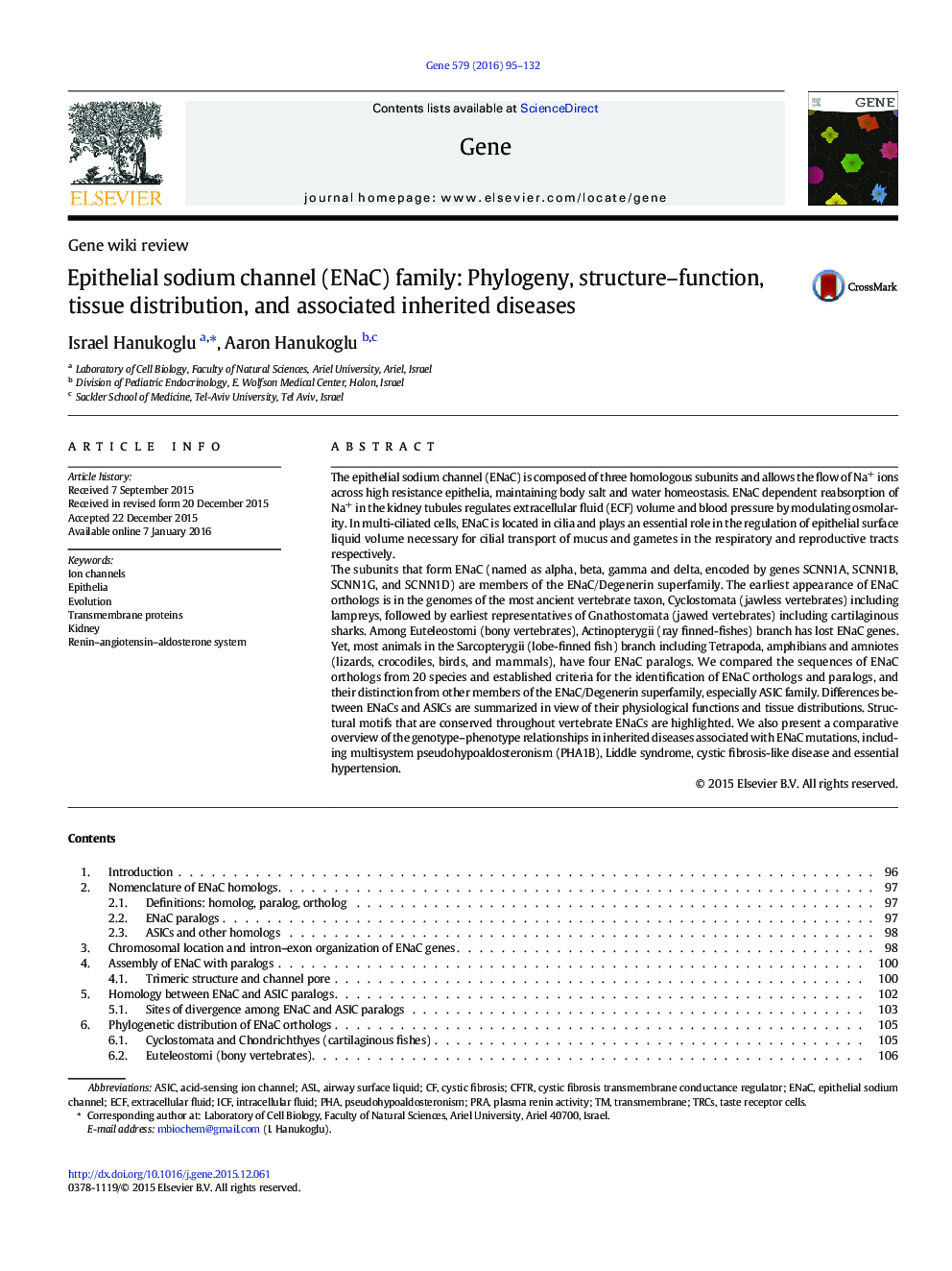 Epithelial sodium channel (ENaC) family: Phylogeny, structure–function, tissue distribution, and associated inherited diseases