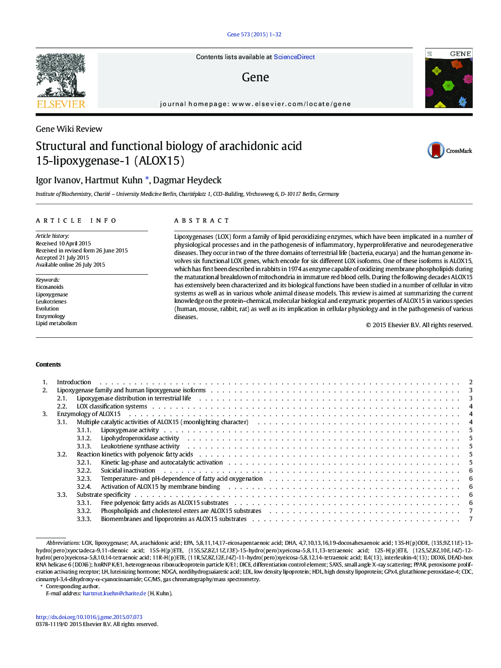 Structural and functional biology of arachidonic acid 15-lipoxygenase-1 (ALOX15)