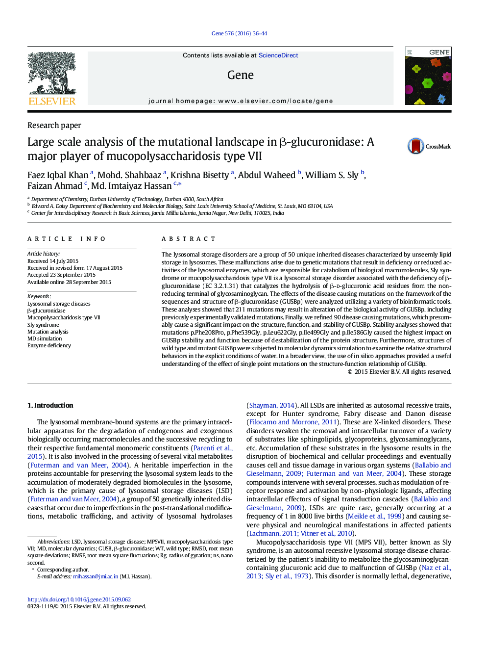 Large scale analysis of the mutational landscape in β-glucuronidase: A major player of mucopolysaccharidosis type VII