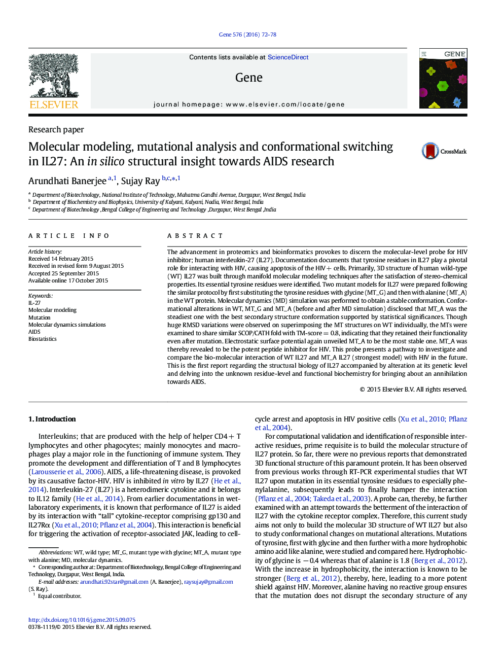 Molecular modeling, mutational analysis and conformational switching in IL27: An in silico structural insight towards AIDS research