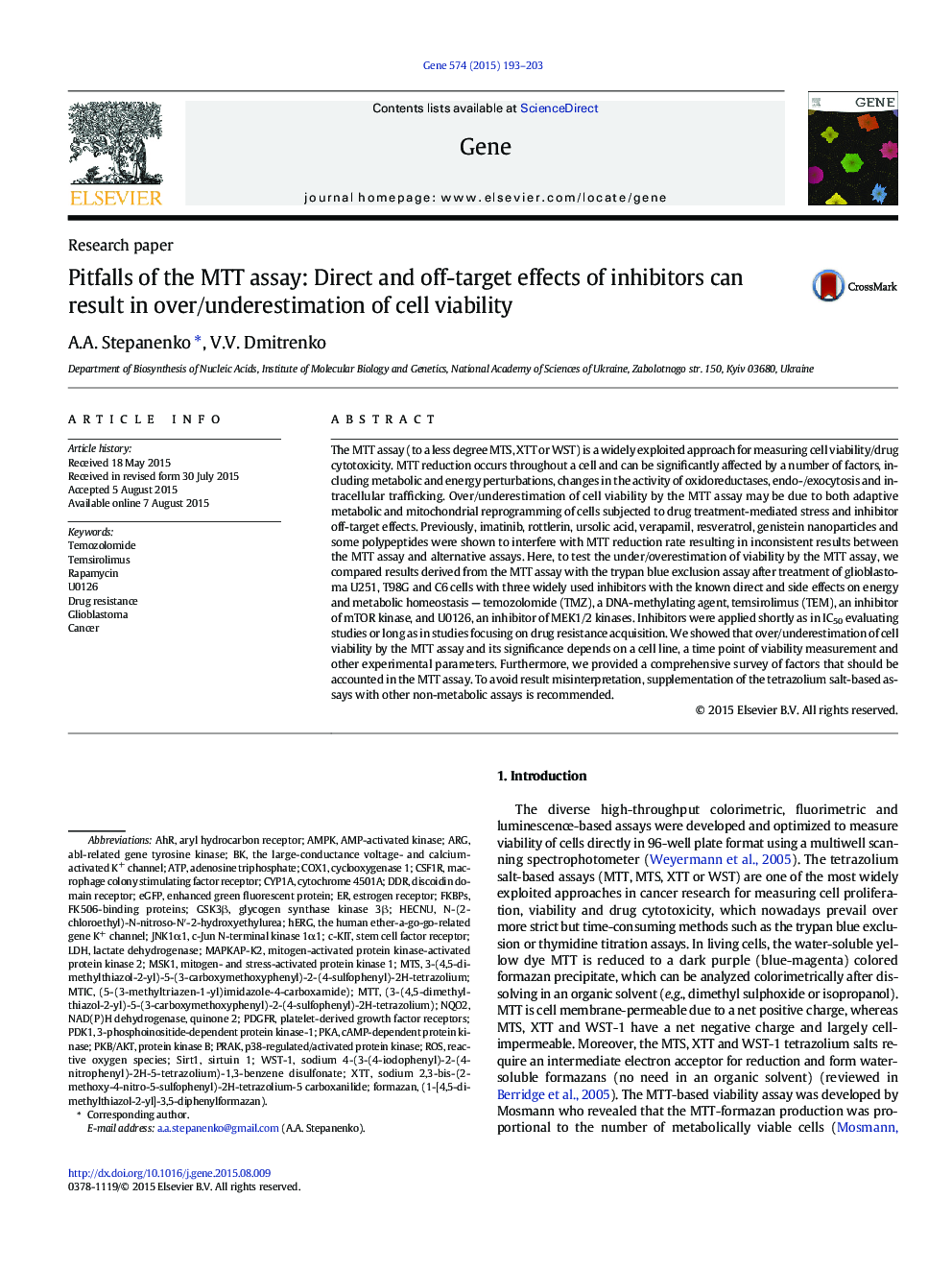 Pitfalls of the MTT assay: Direct and off-target effects of inhibitors can result in over/underestimation of cell viability