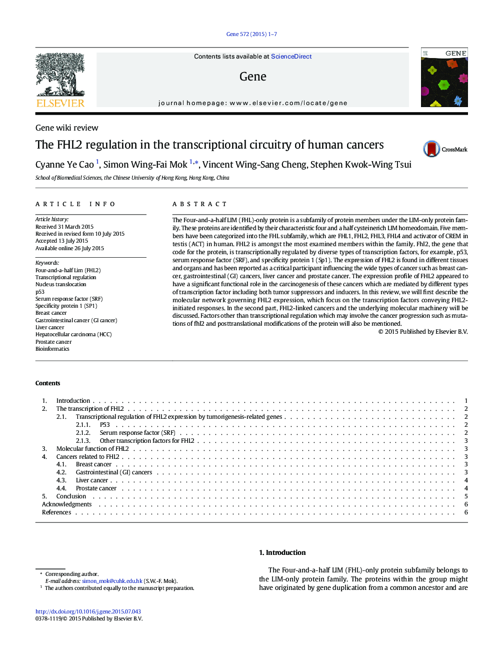 The FHL2 regulation in the transcriptional circuitry of human cancers