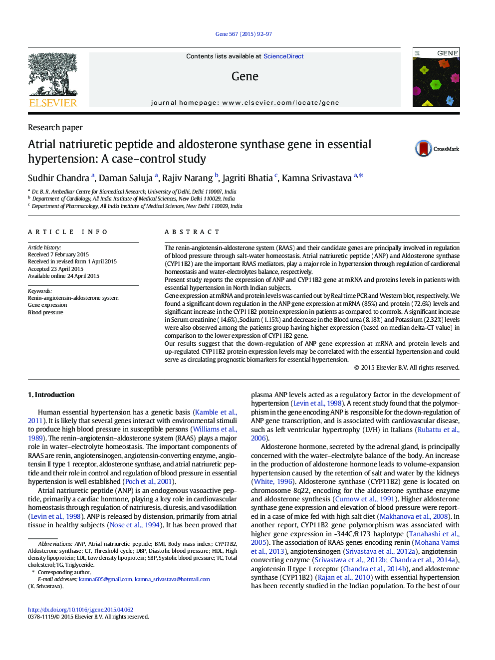 Atrial natriuretic peptide and aldosterone synthase gene in essential hypertension: A case–control study