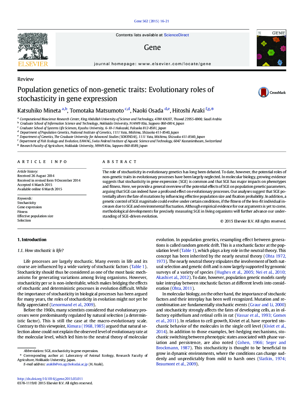 Population genetics of non-genetic traits: Evolutionary roles of stochasticity in gene expression