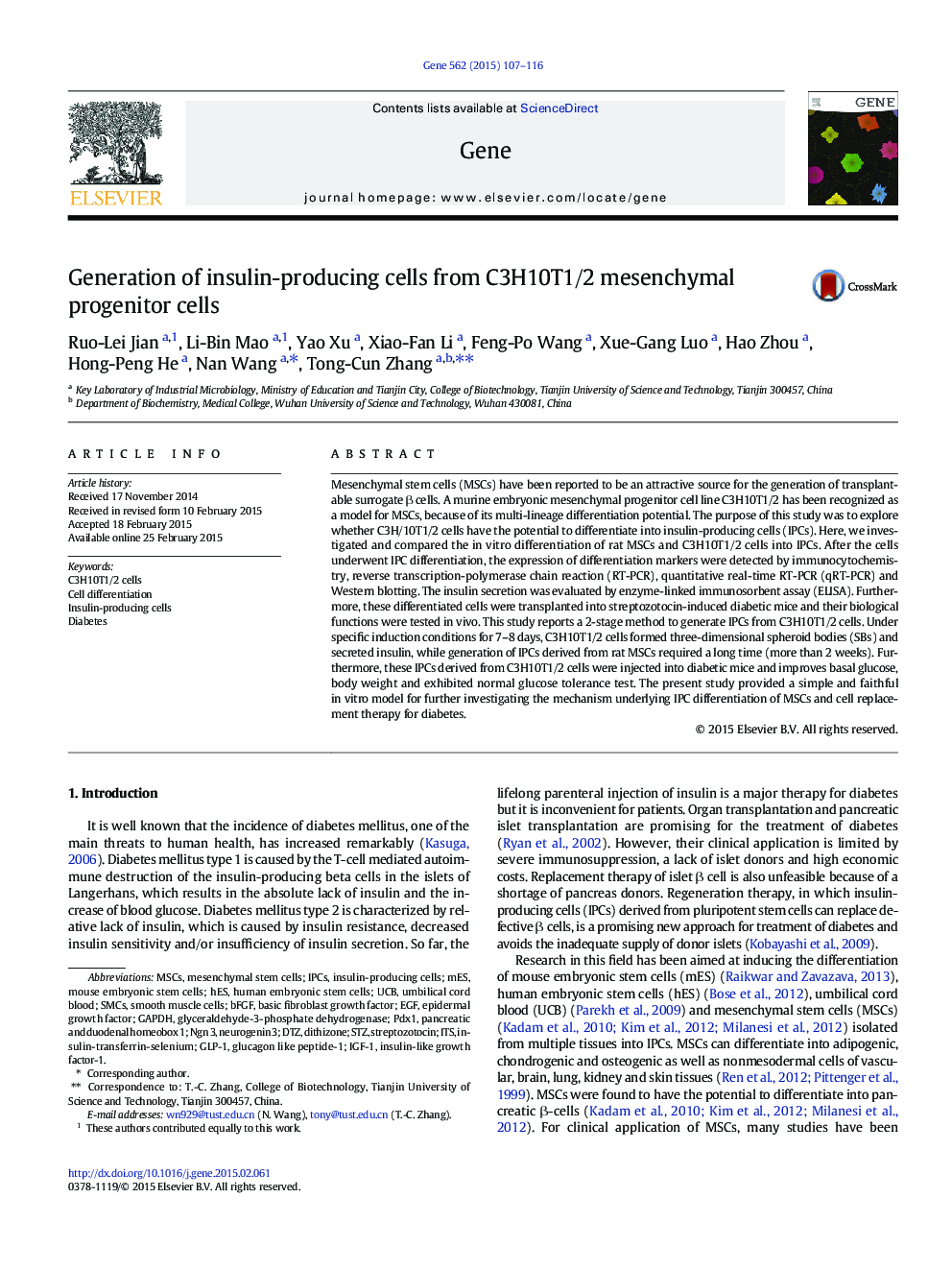 Generation of insulin-producing cells from C3H10T1/2 mesenchymal progenitor cells