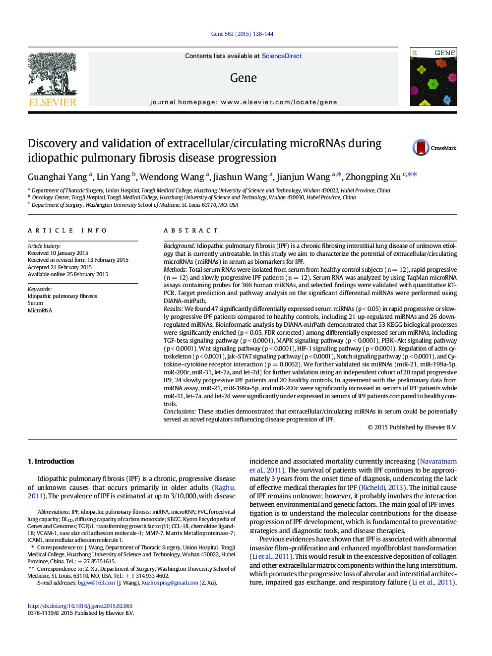 Discovery and validation of extracellular/circulating microRNAs during idiopathic pulmonary fibrosis disease progression