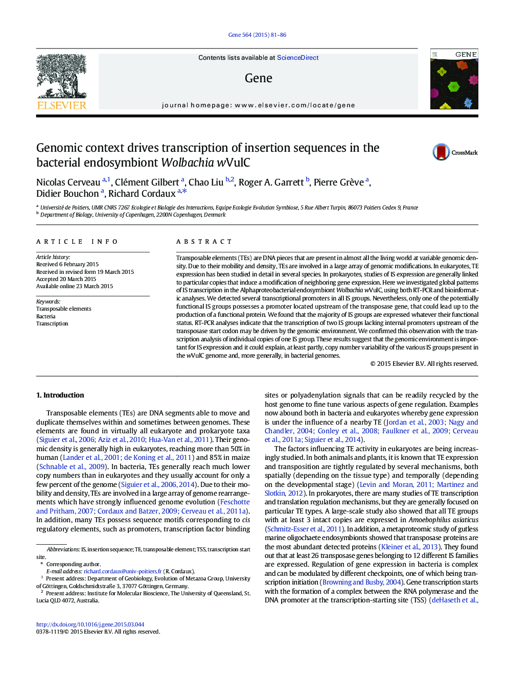 Genomic context drives transcription of insertion sequences in the bacterial endosymbiont Wolbachia wVulC