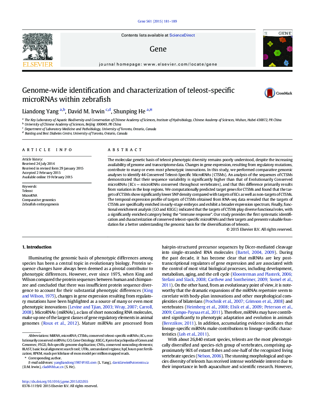 Genome-wide identification and characterization of teleost-specific microRNAs within zebrafish