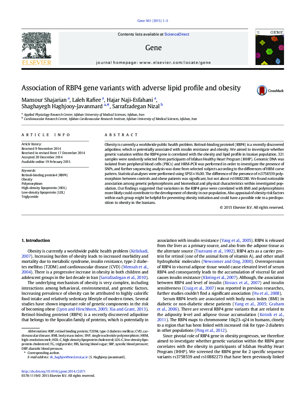 Association of RBP4 gene variants with adverse lipid profile and obesity