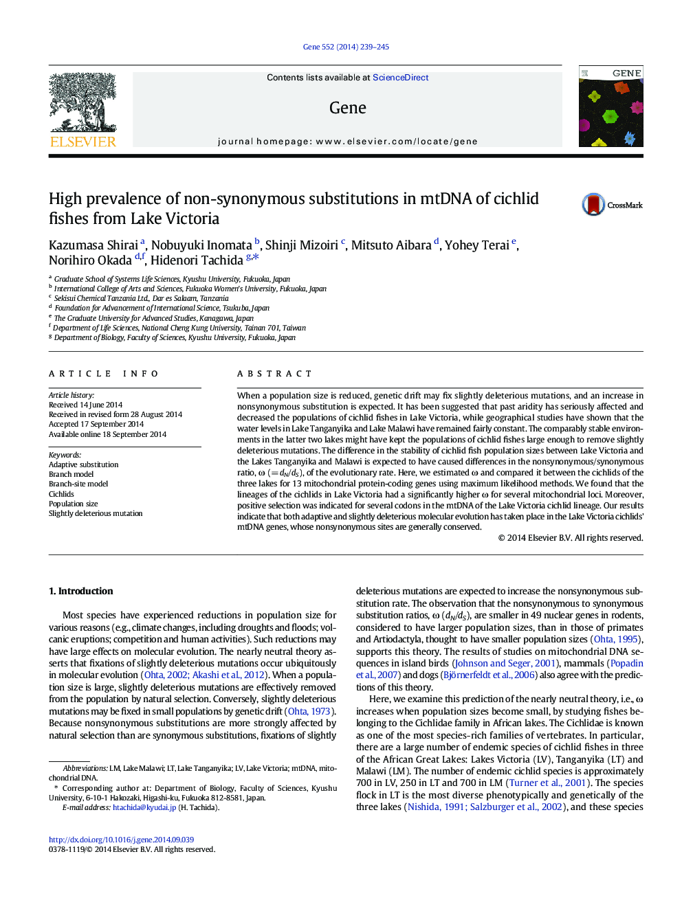 High prevalence of non-synonymous substitutions in mtDNA of cichlid fishes from Lake Victoria