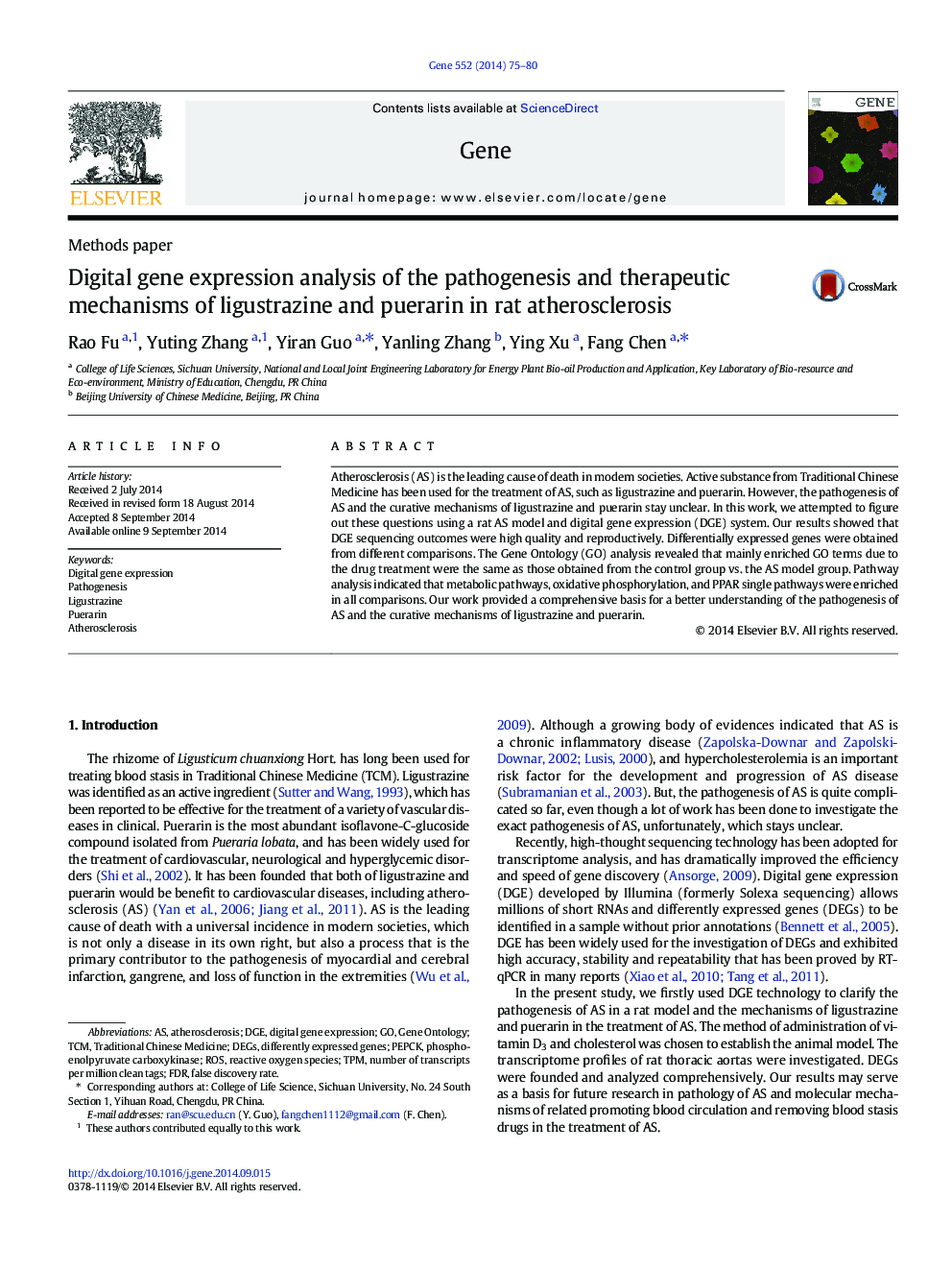 تجزیه و تحلیل بیان ژن دیجیتال پاتوژنز و مکانیزم های درمانی لیگوسترازین و پئورآرین در آترواسکلروز موش صحرایی 