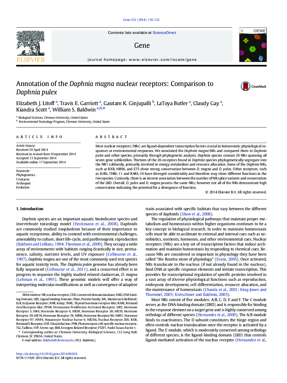 Annotation of the Daphnia magna nuclear receptors: Comparison to Daphnia pulex