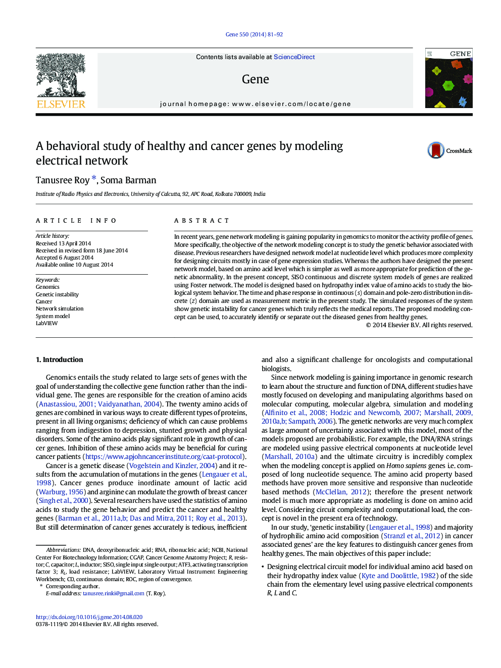 مطالعه رفتارهای ژنهای سالم و سرطان با استفاده از مدلسازی شبکه برق 