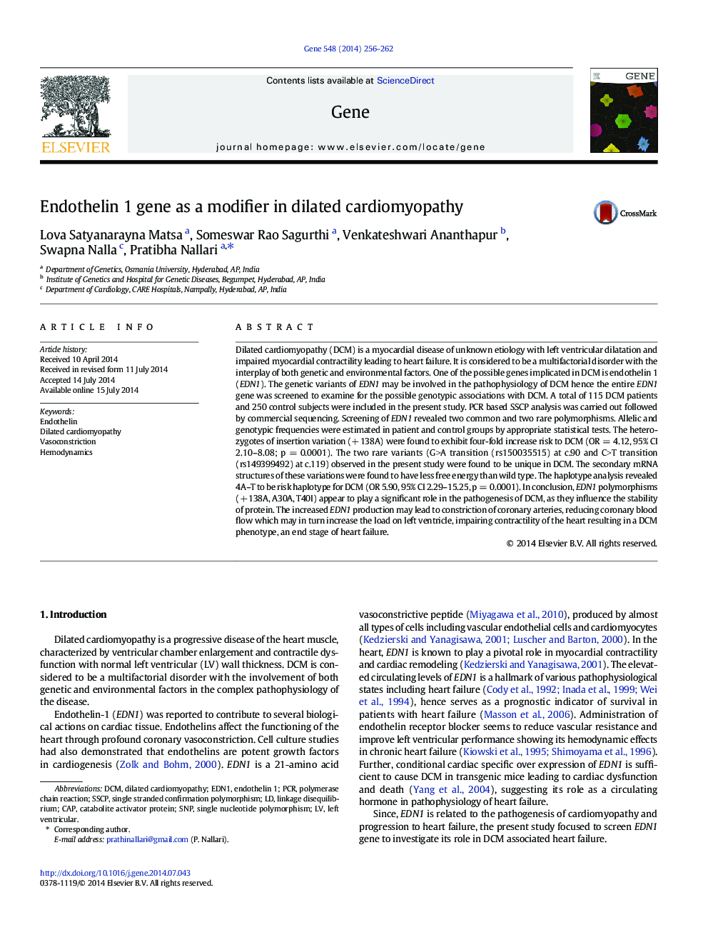 Endothelin 1 gene as a modifier in dilated cardiomyopathy