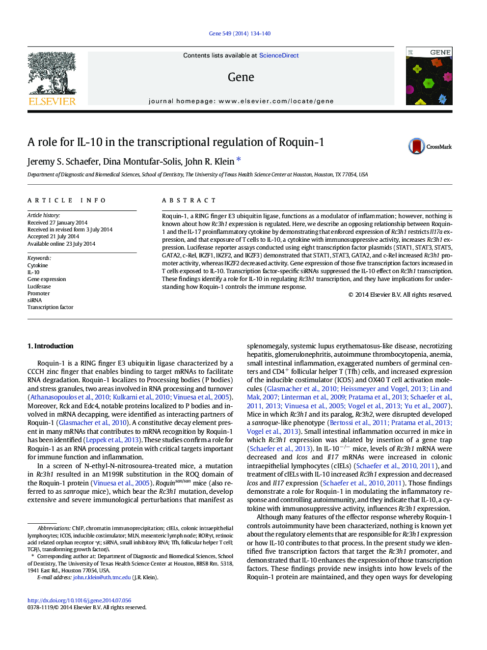 A role for IL-10 in the transcriptional regulation of Roquin-1