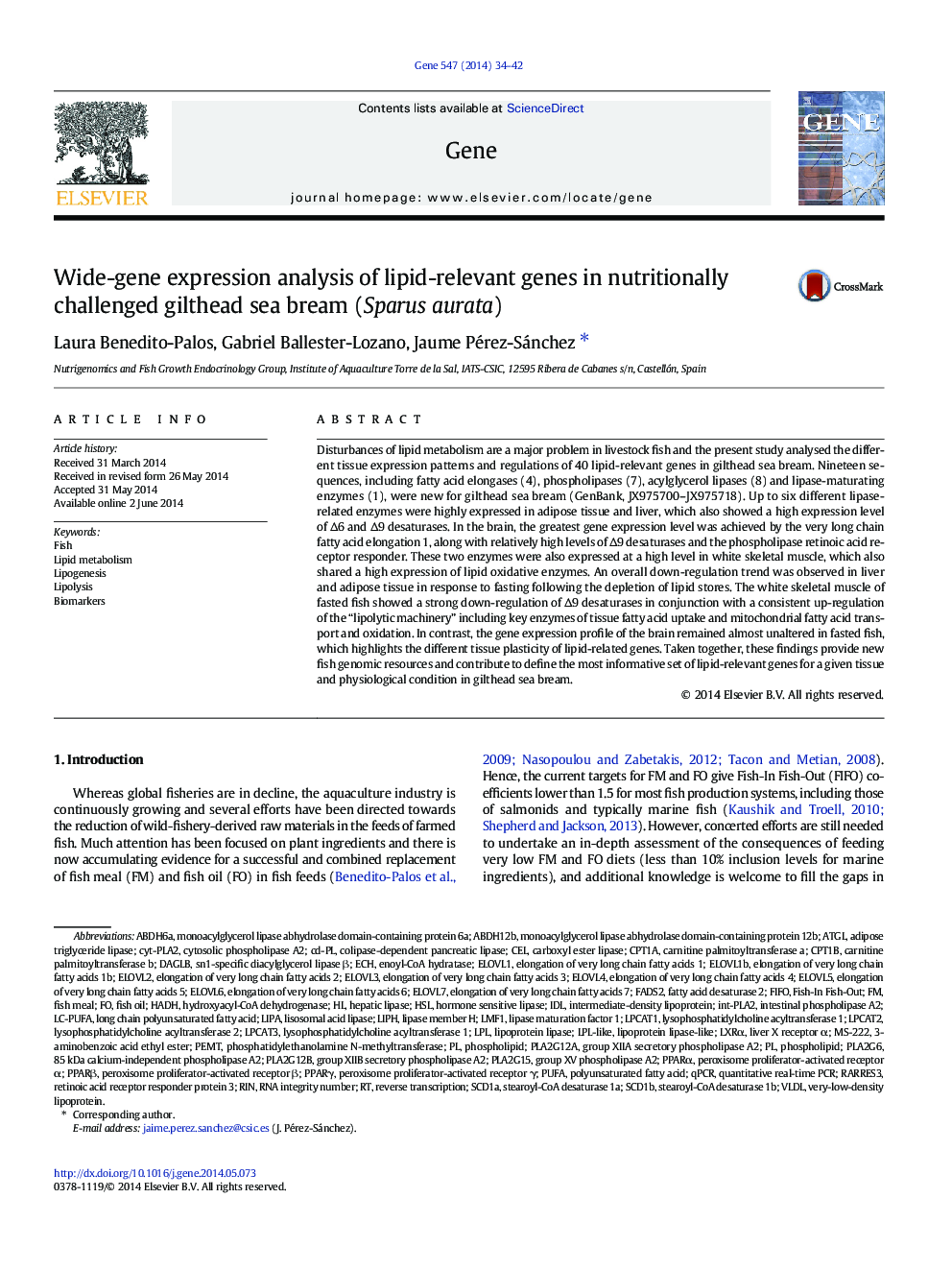 Wide-gene expression analysis of lipid-relevant genes in nutritionally challenged gilthead sea bream (Sparus aurata)