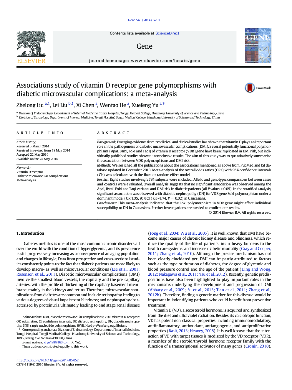 Associations study of vitamin D receptor gene polymorphisms with diabetic microvascular complications: a meta-analysis