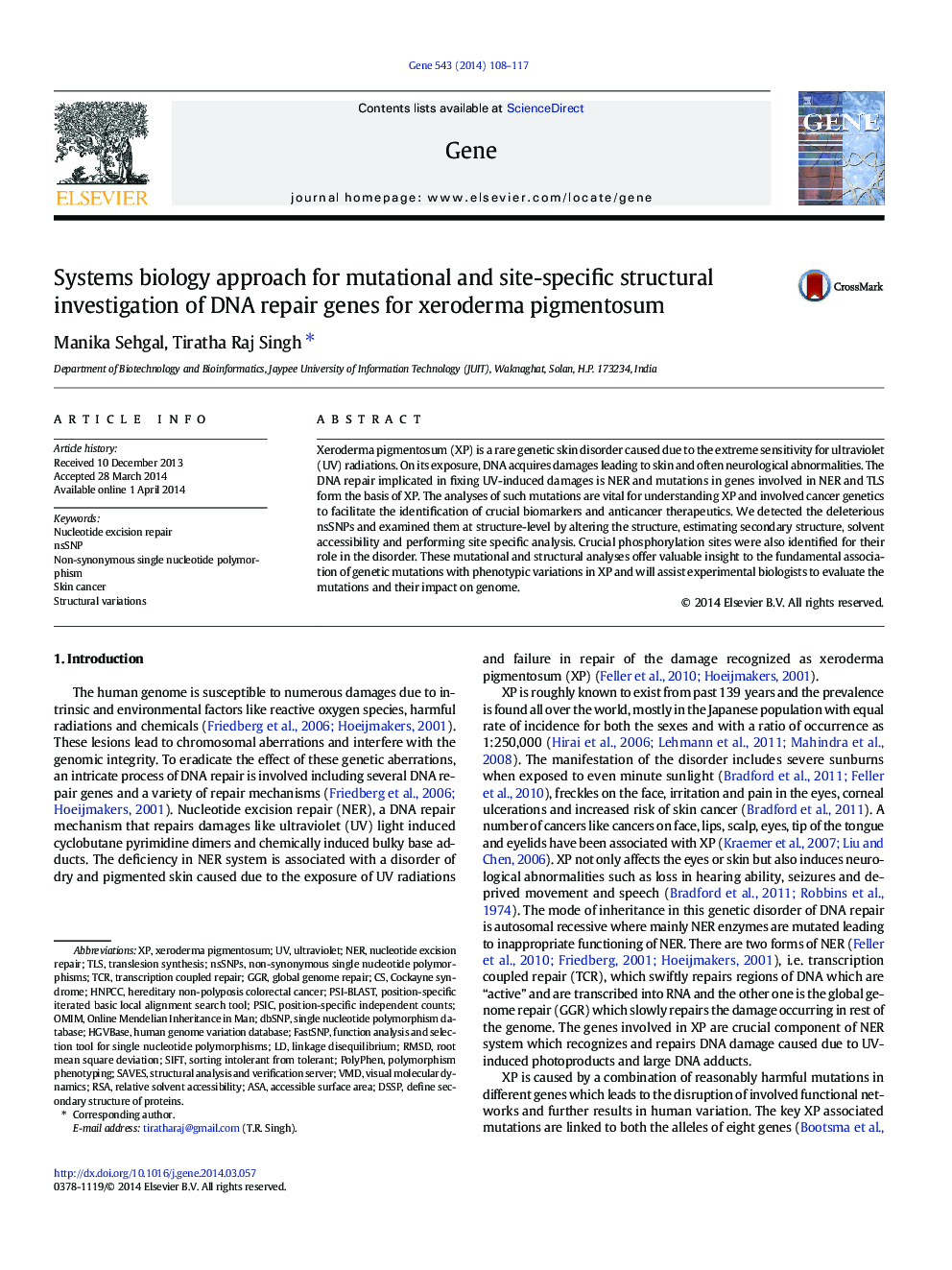 Systems biology approach for mutational and site-specific structural investigation of DNA repair genes for xeroderma pigmentosum