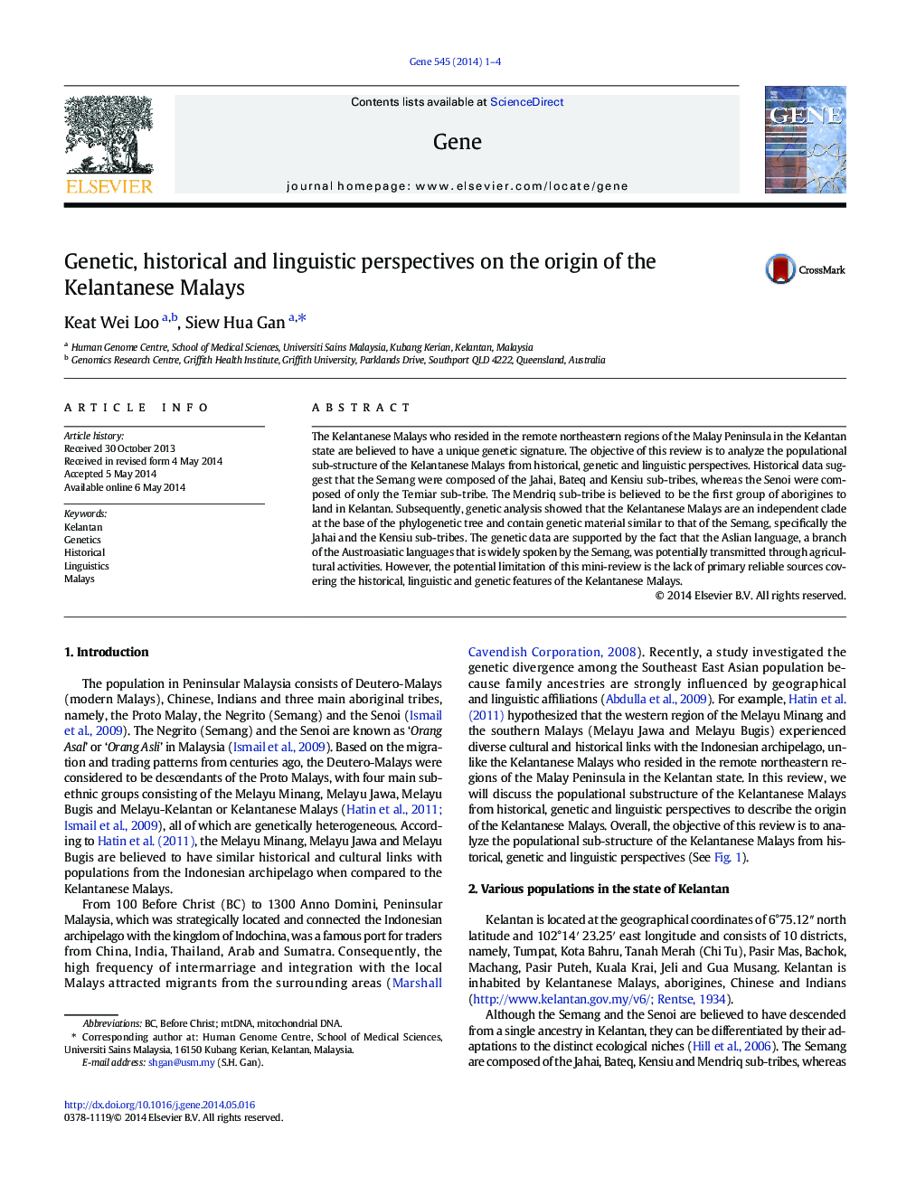 Genetic, historical and linguistic perspectives on the origin of the Kelantanese Malays