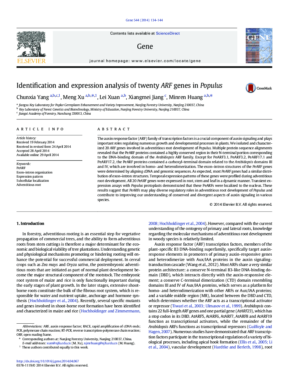 Identification and expression analysis of twenty ARF genes in Populus