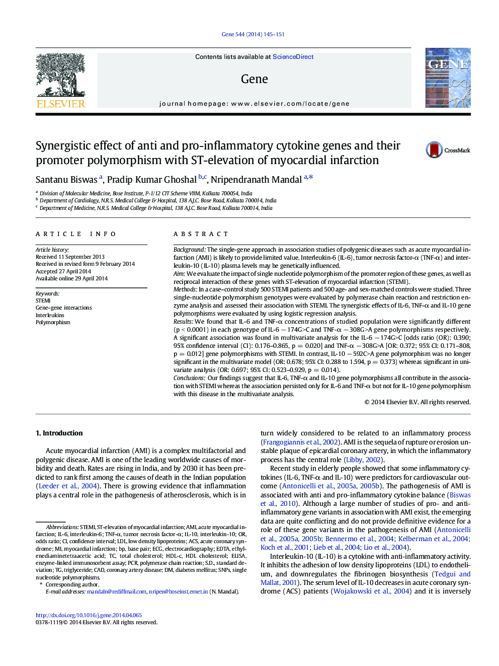 Synergistic effect of anti and pro-inflammatory cytokine genes and their promoter polymorphism with ST-elevation of myocardial infarction