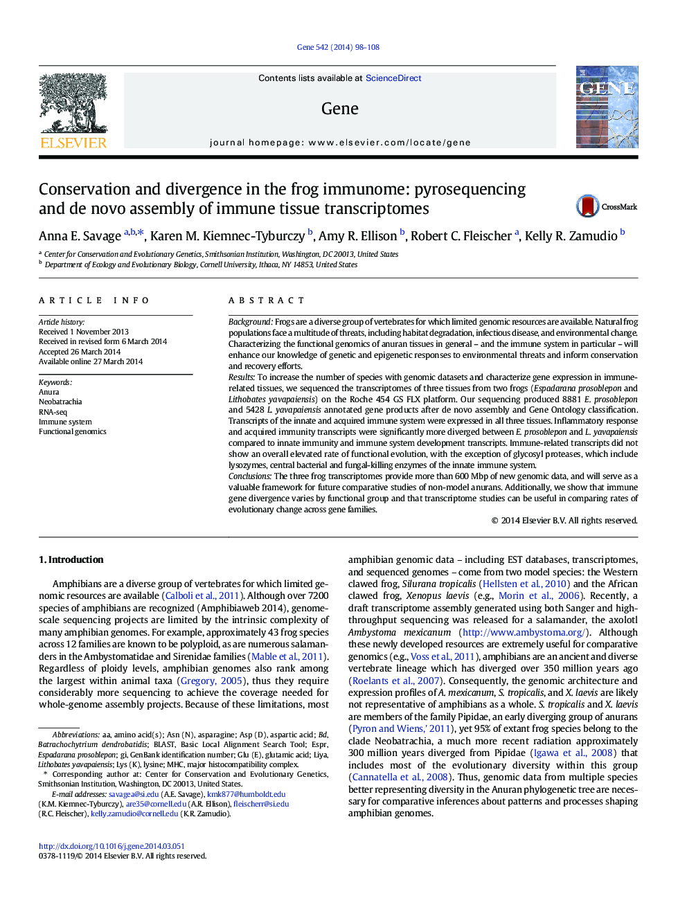 Conservation and divergence in the frog immunome: pyrosequencing and de novo assembly of immune tissue transcriptomes