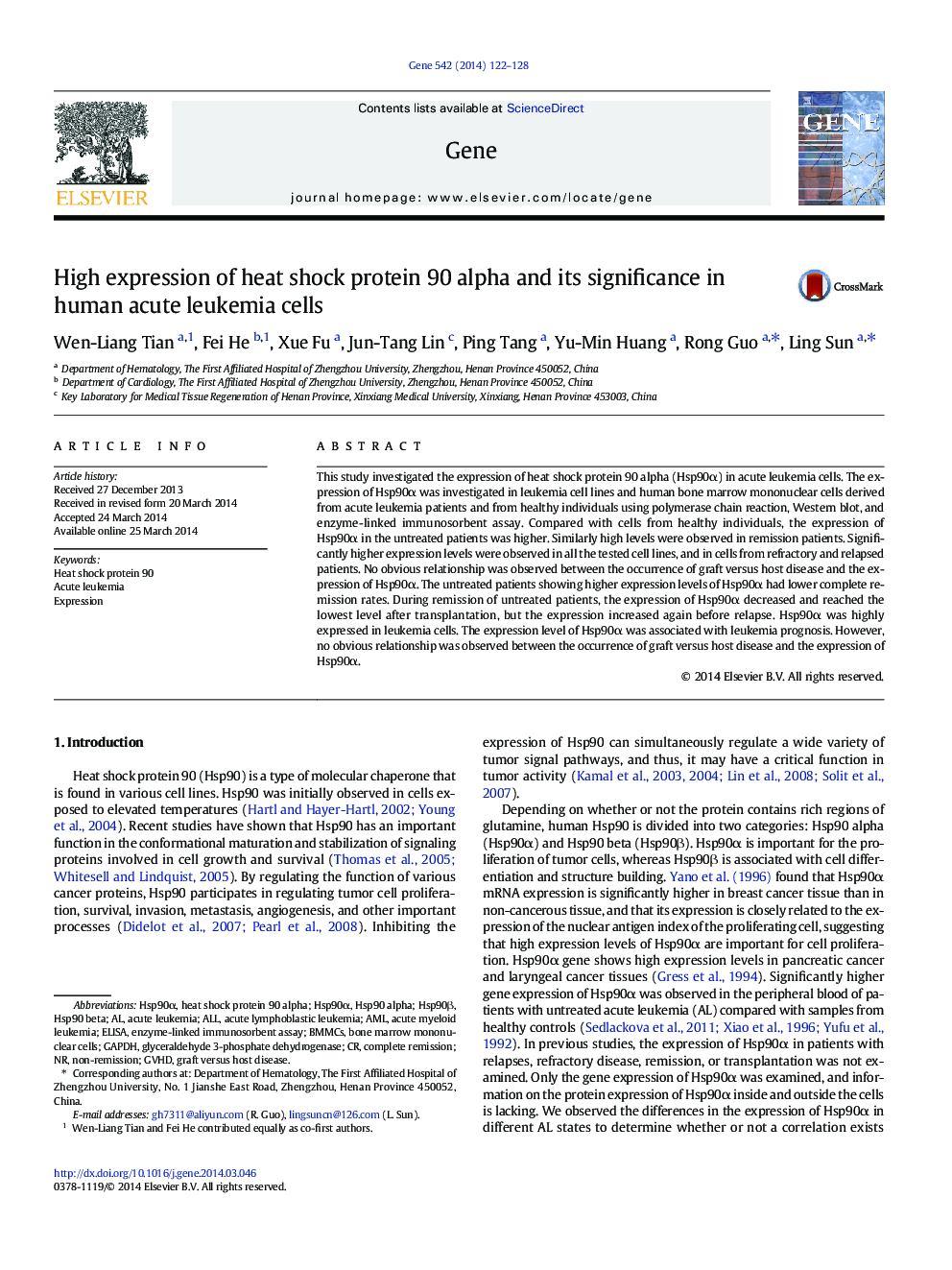 High expression of heat shock protein 90 alpha and its significance in human acute leukemia cells