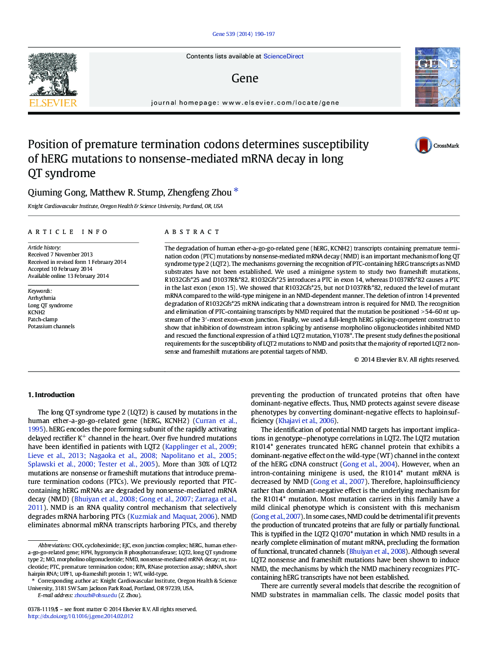 Position of premature termination codons determines susceptibility of hERG mutations to nonsense-mediated mRNA decay in long QT syndrome