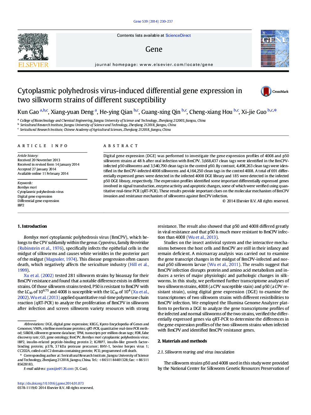 Cytoplasmic polyhedrosis virus-induced differential gene expression in two silkworm strains of different susceptibility