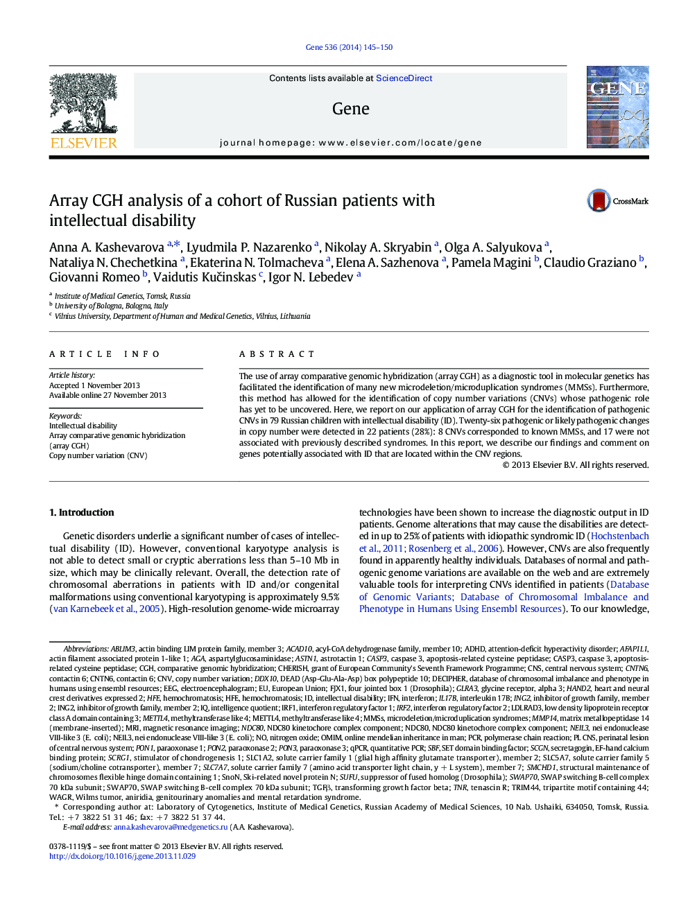 Array CGH analysis of a cohort of Russian patients with intellectual disability