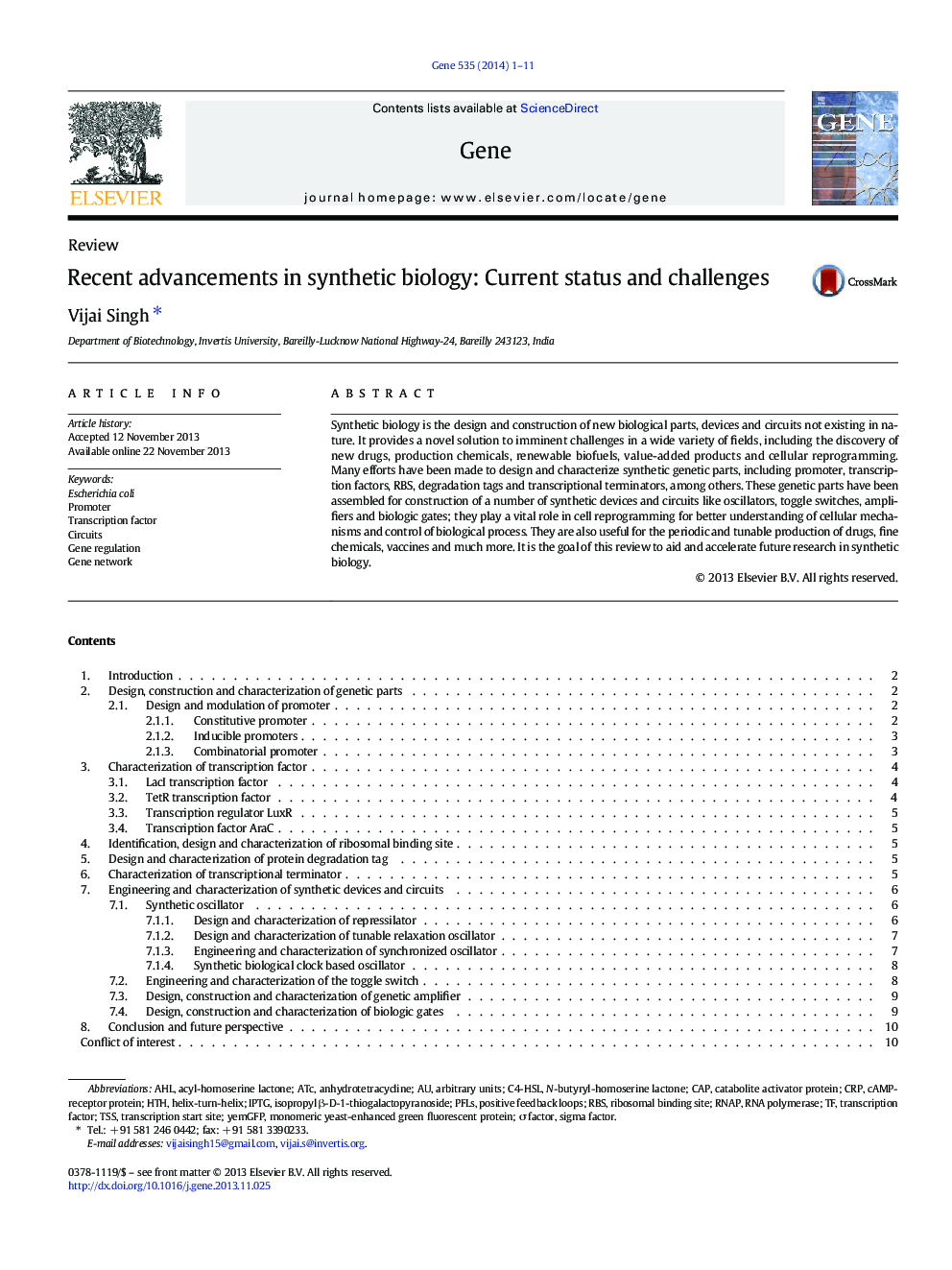 Recent advancements in synthetic biology: Current status and challenges