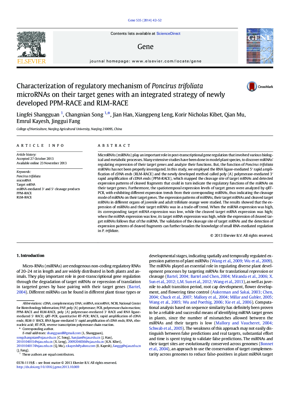 Characterization of regulatory mechanism of Poncirus trifoliata microRNAs on their target genes with an integrated strategy of newly developed PPM-RACE and RLM-RACE