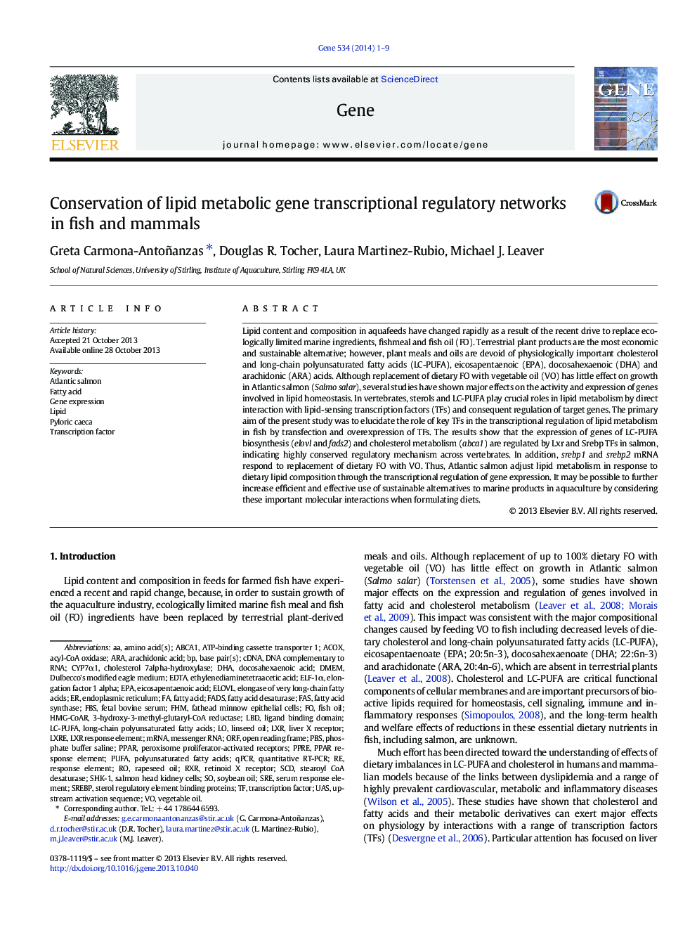 Conservation of lipid metabolic gene transcriptional regulatory networks in fish and mammals