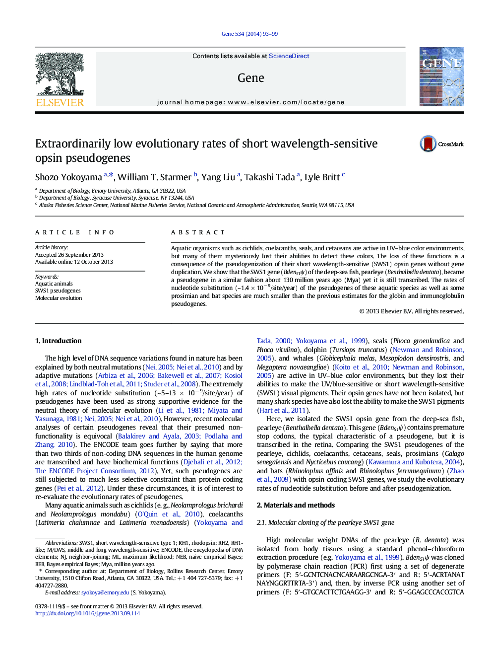 Extraordinarily low evolutionary rates of short wavelength-sensitive opsin pseudogenes