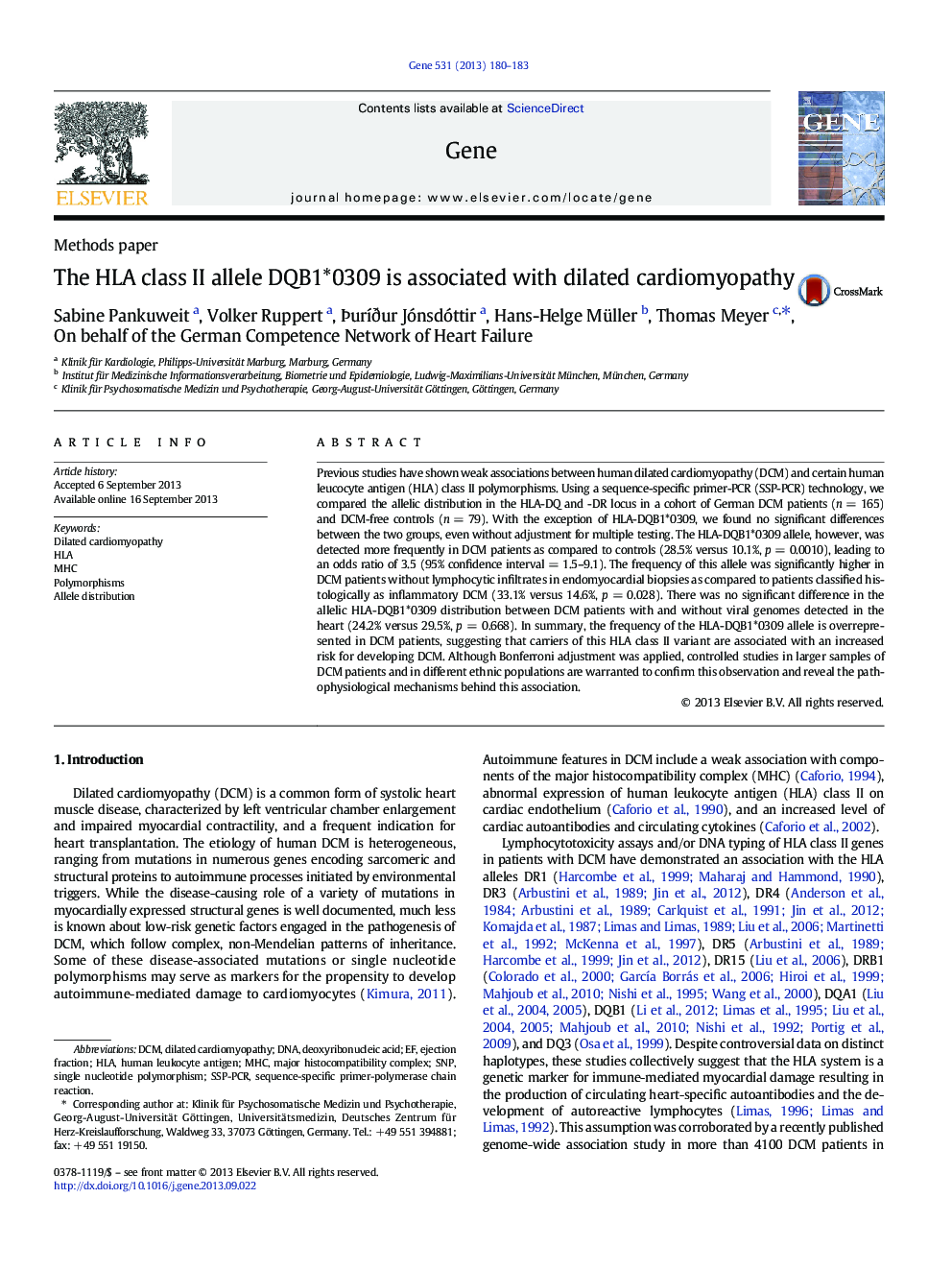 The HLA class II allele DQB1*0309 is associated with dilated cardiomyopathy