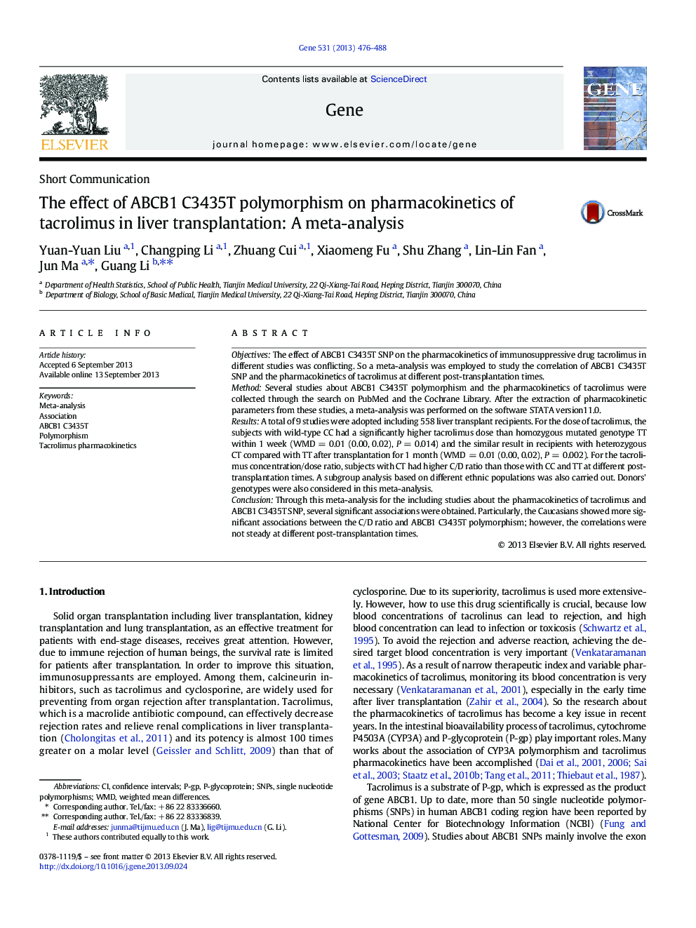 The effect of ABCB1 C3435T polymorphism on pharmacokinetics of tacrolimus in liver transplantation: A meta-analysis