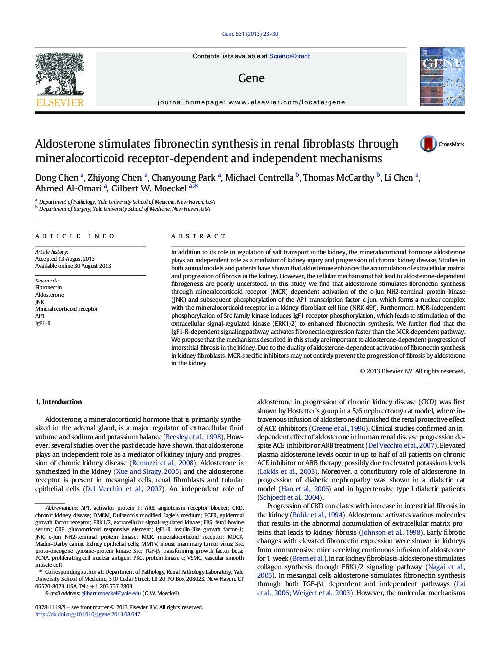 Aldosterone stimulates fibronectin synthesis in renal fibroblasts through mineralocorticoid receptor-dependent and independent mechanisms