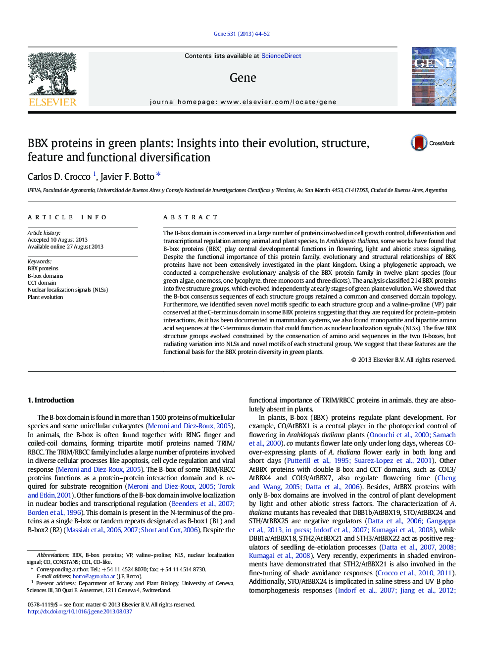 BBX proteins in green plants: Insights into their evolution, structure, feature and functional diversification