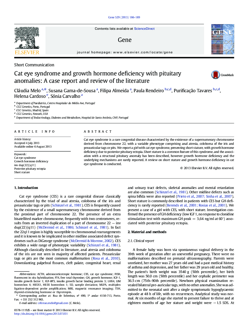 Cat eye syndrome and growth hormone deficiency with pituitary anomalies: A case report and review of the literature