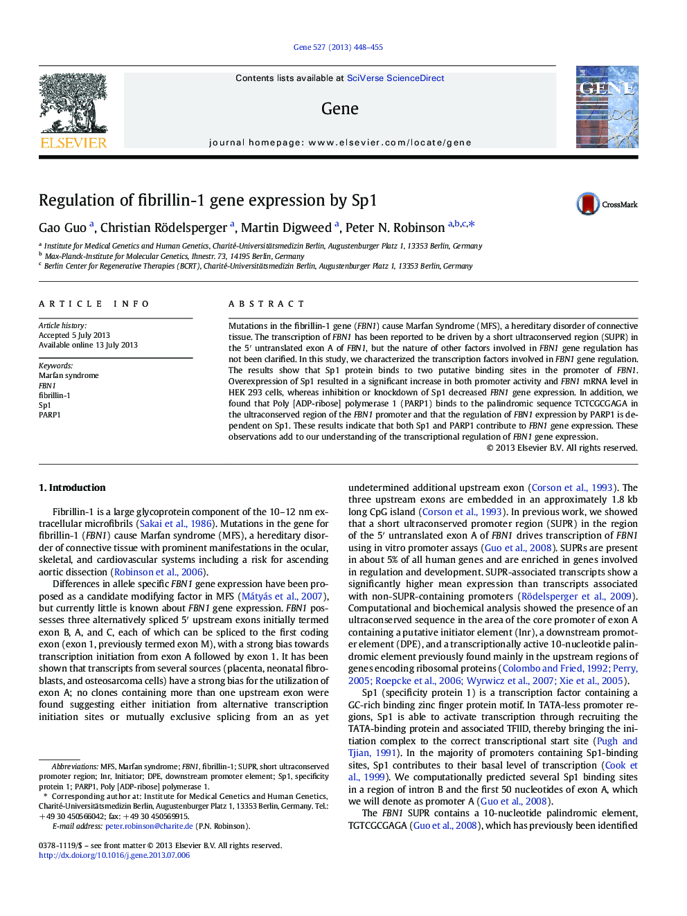 Regulation of fibrillin-1 gene expression by Sp1